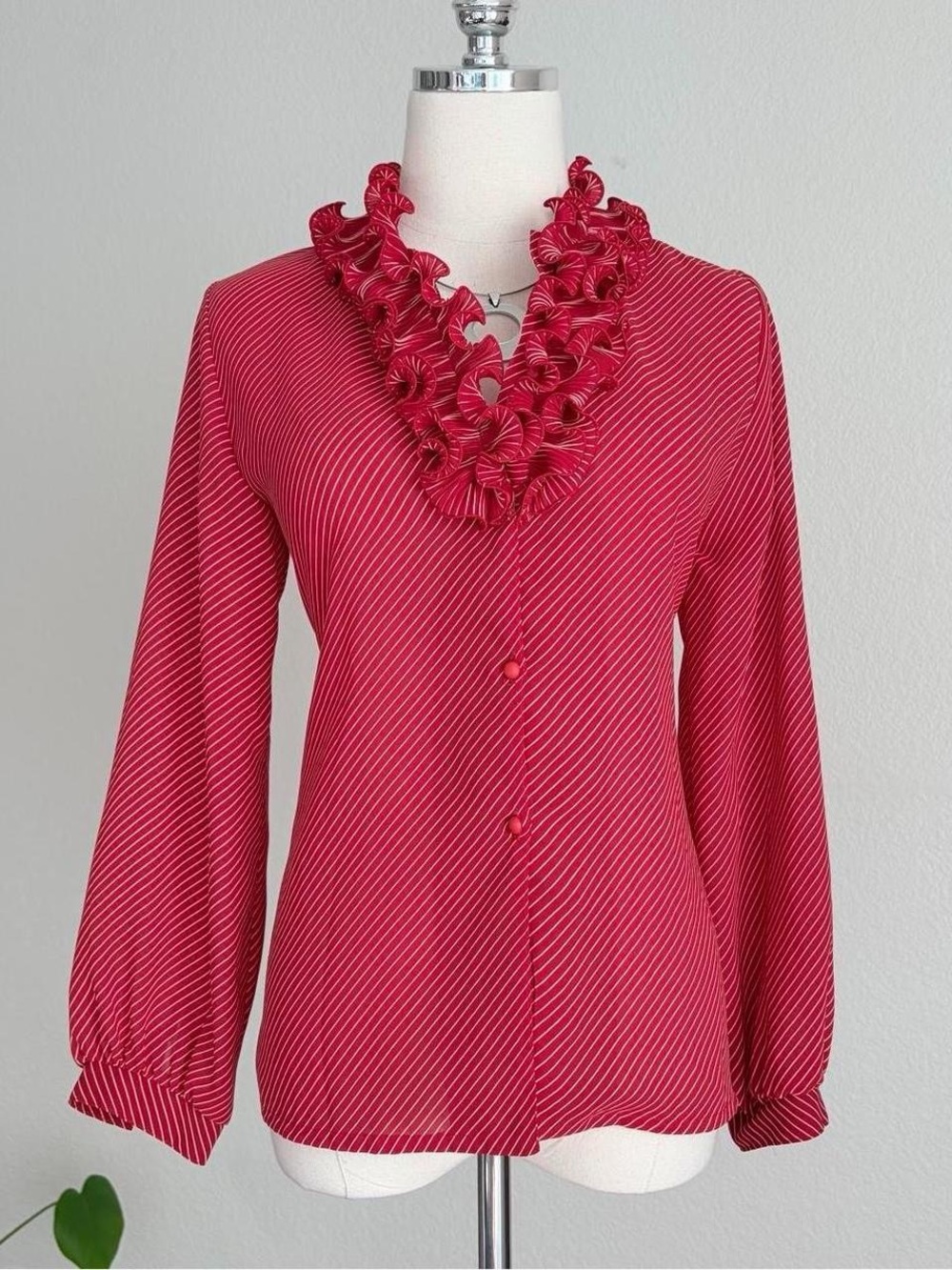 Women's Striped Ruffle V-Neck Button Front Blouse